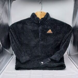 Adidas Girls' Fleece Pullover Jacket Black/Gold Metallic Size L(14) AA3150